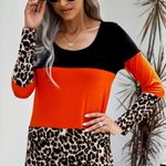 LEOPARD TRIPLE PATCHWORK ORANGE COLORBLOCK TOP Size undefined Photo 1