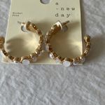 A New Day : Gold Tone & Faux Pearl Hoop Earrings- Nickel Free Photo 4