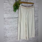 Anthropologie White Windowpane Grid Floral Embroidered Wide Leg Crop Pants Photo 1