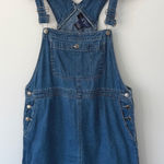 Original TY Wear Denim Jean Overall Dress Mini Frayed Hem Women's Size M Blue Photo 0