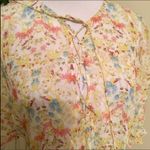 ZARA Yellow Floral Short Sleeve Lace Up Front Dainty Boho SemiSheer Blouse S NWT Photo 5