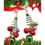 Christmas Tree Earrings New Handmade Jingle Bells Dangle Posts Festive P… Green Photo 11