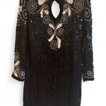 Vintage Patchouli Silk Beaded Sequin Keyhole Cocktail Mini Dress Black L Size L Photo 0