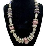 Handmade Mix Media Artisan Silver and Purple Bead Chunky Statement Boho Necklace Photo 0