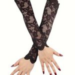 Black Gothic lace fingerless gloves with a floral lace design Photo 1