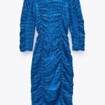 ZARA Blue Textured Midi Ruched Dress Photo 4