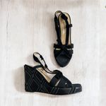 Salvatore Ferragamo Black Leather Stitched Wedges Sandals SIze 7 Photo 1