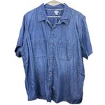 LL Bean Medium Wash Button Up Short Sleeve Denim Shirt Size 3X Pockets Blue Photo 1