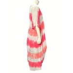 Tie Dye Maxi Dress V Neck Short Sleeve Trendy Red White Stripes Cotton Hippie XL Photo 3