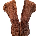 Charlotte Russe Brown & Tan Lightweight Short Sleeve Plunging Tie Neck Button M Photo 2