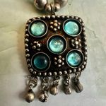 Turquoise colored Glass Bead Tribal Pendant Necklace Blue Photo 2