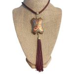 Vtg 60s Cloisonné Guilloché Enamel Butterfly Flowers Oriental Pendant Tassel Cor Photo 0