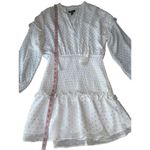 AQUA  White With Gold Foil Polka Dots Ruffled Mini Dress Photo 6