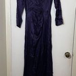 Mango NEW! MNG Purple vneck plunge open back Satin wrapped slit maxi dress US 4 Photo 3