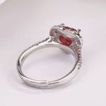 18K White Gold Plated Adjustable Birthstone Crystal Love Heart Ruby Ring for Women Silver Photo 1