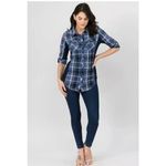 Ci Sono Plaid Collection Blue Button Down shirt ribbed cage denim SZ L #2271 Photo 2