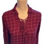 Harper  Lace Up Grid Print Blouse Sz L Photo 5