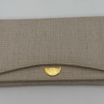 Vintage Beige Long Linen Fabric Envelope Clutch Bag Gold Tone Photo 0