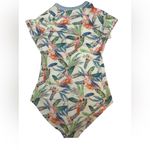 Outdoor Oasis Womens One Piece Swimsuit Size Large Floral Tropical Rashguard White Photo 1