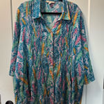 Woman Within  Oversized Tunic Top Blouse Button Front Tropical Colorful 1/2 Sleeve Photo 0