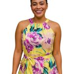 Ann Taylor Factory Yellow Floral Belted Halter Satin Tank Top – Size 2 Pink Photo 0