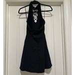 EXPRESS  Halter Dress Sz M Petite Black Crisscross Keyhole Fit and Flare Backless Photo 1