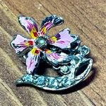 Unique Vintage Vintage Enamel Flower Brooch Pin – Pink & Yellow Hand Painted Rhinestones Photo 0