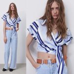 ZARA NWT  STRIPED SHIRT WITH KNOT SILKY CROP medium Photo 1
