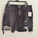 Free People Black Denim Distress Frayed He Mini Jean Skirt Size 27 Photo 4