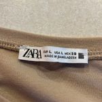 ZARA Tan Short Sleeve Cropped Cotton Blend Top with Front Knot Accent- Large Photo 8