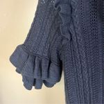 H&M  Womens Size 8 Black Ruffle Trim Cable Knit Pullover Mock Neck Sweater Career Photo 2