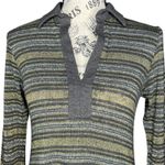 Laila Jayde (XS) Shimmer Stripe Collar Long Sleeve High Low Metallic Knit Top Black Photo 3