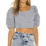 Free People  Blue Polka Dot Puff Sleeve Cropped Top - Size - 6 Photo 0