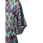 Rock 47 Bright Multi Color Ikat Poncho Tie Waist Sheer Top XL Crochet Hem Detail Blue Photo 2