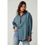 Free People Oversized Bohemian Menswear Happy Hour Solid Poplin Top Shirt Small Photo 12