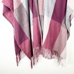 Woolrich Burgundy And Gray Plaid Fringe Hem Trim Blanket Poncho Shawl, OS Photo 4