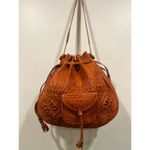 American Vintage Vintage Tooled Leather Saddle Shoulder Tan Sling bag Large Photo 3