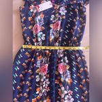 Parker dark blue background with floral print cold-shoulder ruffled sleeves M Photo 15