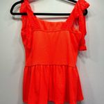 BiBi Fluorescent Orange Waffle Knit Lace Bow Straps Babydoll Ruffle Tank Top Size XL Photo 8