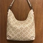 Coach  CHELSEA SIGNATURE BEIGE PINK STRIPE LEATHER TRIM CROSSBODY SHOULDER BAG Photo 1