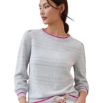 Anthropologie GRAY TEXTURED CREW NECK PINK STRIPE PUFF PRINCESS SLEEVE SWEATER S Photo 0