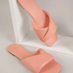 Pastel Pink Faux Leather Puffy Crisscross Vamp Slide Sandals Green Size 9 Photo 2