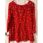Free People Red Floral Smocked 3/4 Sleeve Boho Smock Top Sz 10 Photo 5