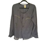 Anne Klein Size Large Navy Blue Long Sleeve Blouse With Gold Zipper Pockets Photo 4