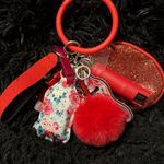 Handmade Vibrant Red Keychain‎ Set with Floral Pouch Photo 0