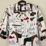 Ralph Lauren Lauren  Equestrian Print‎ Puff Sleeves Button Down Shirt Size XL Photo 4