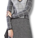 BCBGMAXAZRIA Monaco Size L Black White Houndstooth Sweater Dress Academia Photo 0
