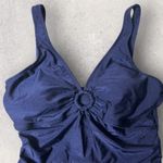 Lands' End New  One‎ Piece Swimsuit Women L 14-16 Blue Ruched Tummy Control Ring Photo 3