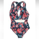 Modcloth High Dive by Red Pink Swimsuit One Piece Floral V-Neck Size Medium M Photo 3