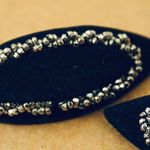Vintage 60s Oblong Black Velvet Beaded Shoe Clips Photo 2
